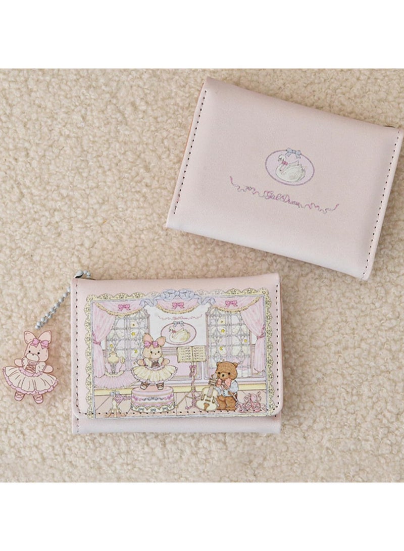 Cute wallet, girls' wallet, tri-fold kawaii wallet for women in a small collegiate style, aesthetic card holder, adorable rabbit bear design. - Image 2