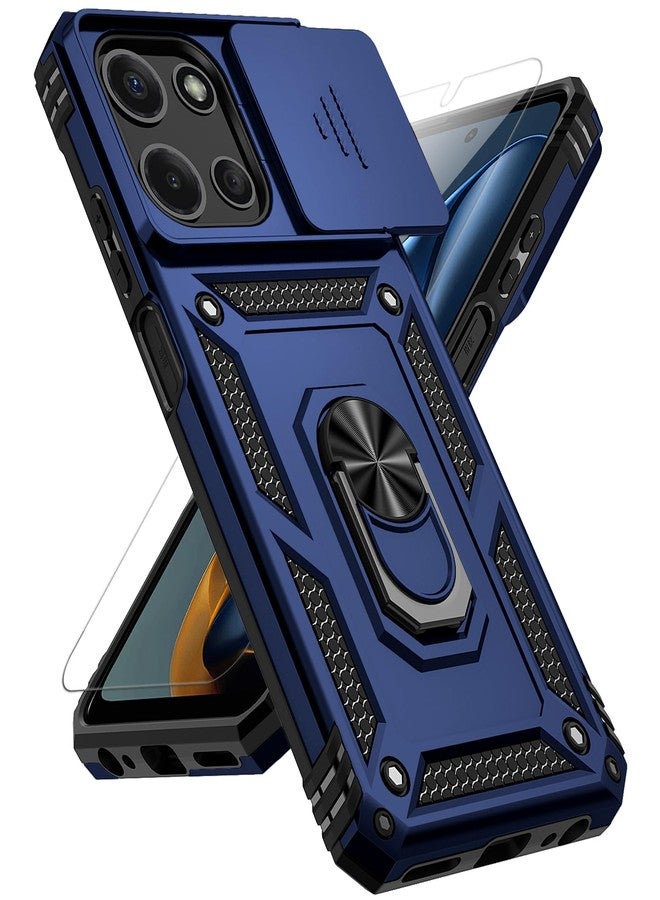 PUSHIMEI for Motorola Moto G 2025 Case, with Slide Camera Cover HD Screen Protector [Military Grade 16ft. Drop Tested] Magnetic Ring Holder Kickstand Protective Phone Case for Motorola Moto G 2025, Navy Blue - Image 1