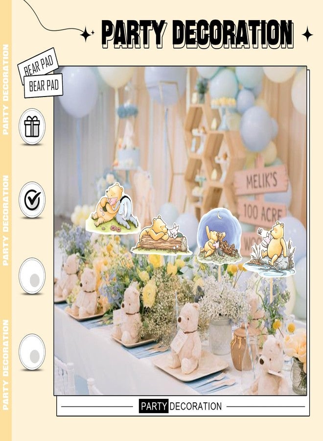 MEMOVAN 16pcs Classic The Pooh Centerpieces Winnie Centerpieces Sticks Oh Baby Winnie Table Toppers Bear Party Decorations for Winnie Birthday Baby Shower Party Baby Shower Table Decorations - Image 5