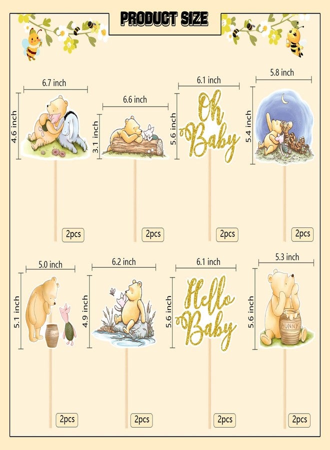 MEMOVAN 16pcs Classic The Pooh Centerpieces Winnie Centerpieces Sticks Oh Baby Winnie Table Toppers Bear Party Decorations for Winnie Birthday Baby Shower Party Baby Shower Table Decorations - Image 2