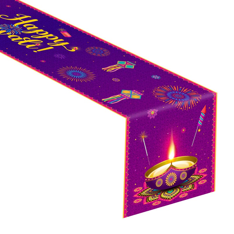 Diwali Party Table Runner Happy Diwali Kitchen Dining Table Decoration Lights Rangoli Lantern Decoration for Indoor Outdoor Home Indian Deepawali Festival of Lights Party Decor Supplies 13 x 72 Inch