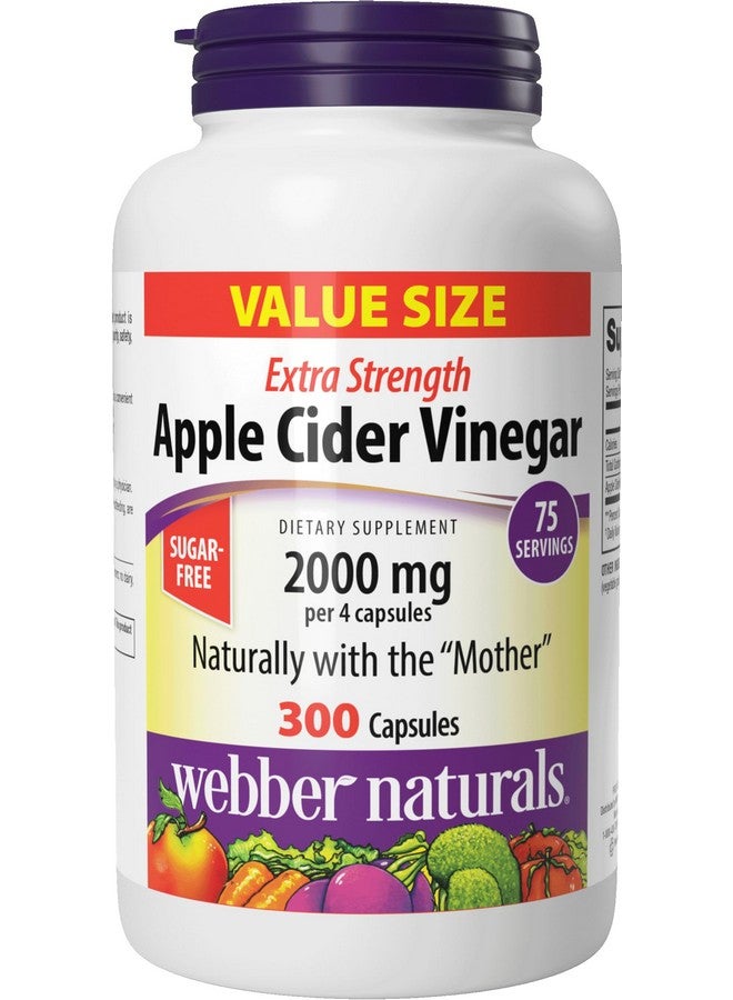 Webber naturals Webber Naturals Apple Cider Vinegar 2000 mg with The Mother, High Potency, 300 Capsules, 2000 mg per Serving, Natural Digestion Support, Non-GMO, Gluten, Dairy & Sugar Free - Image 1