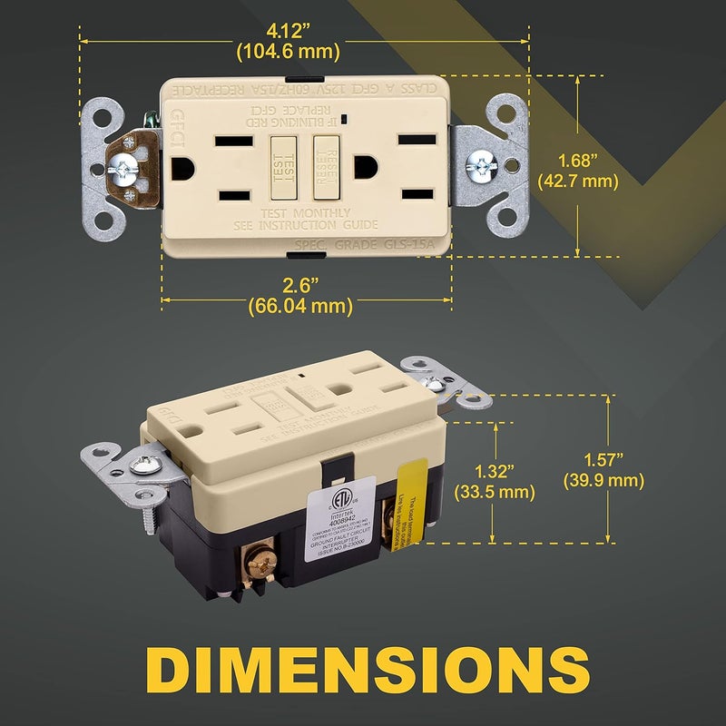 Faith 15A GFCI Outlet ETL Listed NonTamperResistant GFI Duplex Receptacles with LED Indicator SelfTest Ground Fault Circuit Interrupter with Wall Plate Ivory - Image 4