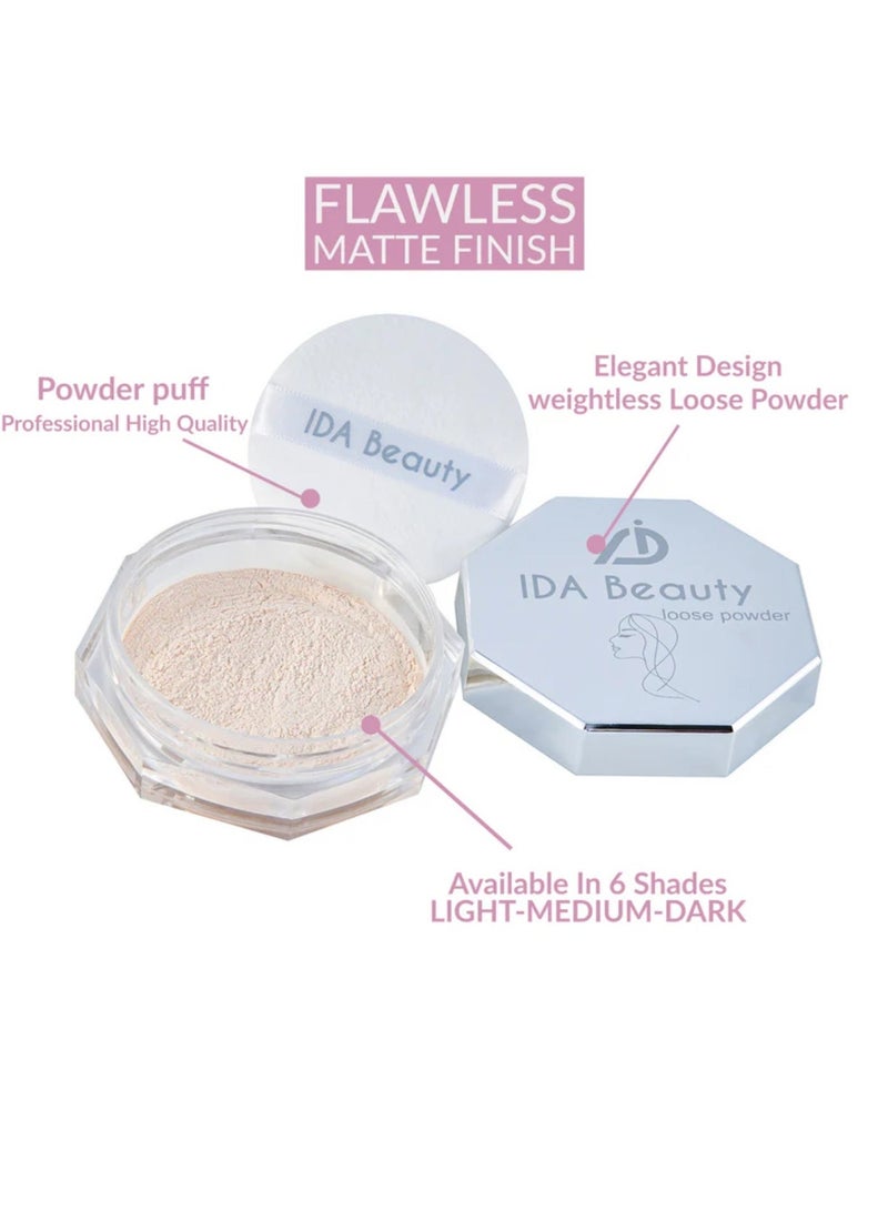 IDA Beauty Weightless Loose Setting Powder | Long-Lasting, Oil-Absorbing, Flawless Matte Finish (Glam 03))) - Image 4
