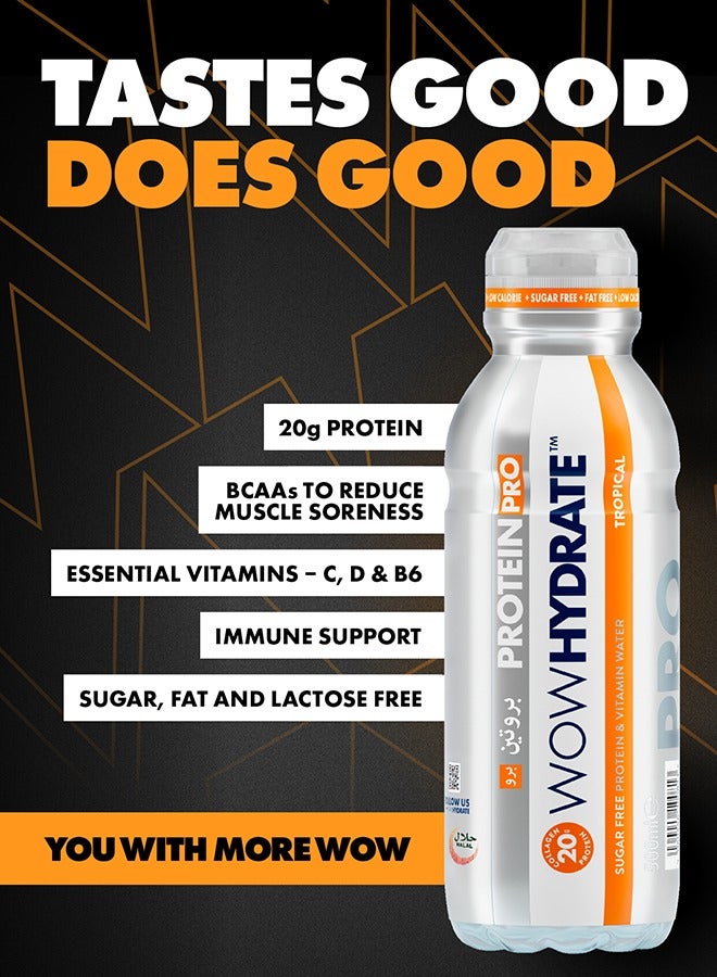 WOW Hydrate Protein Pro And Vitamin Water 20 Grams Tropical 500 ML  - Image 2
