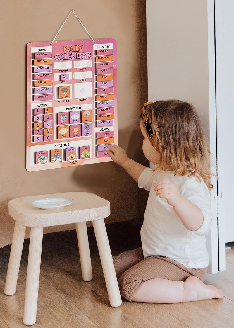 Inkdotpot My First Calendar Board For Kids, Preschool Wall Hanging Month/Date/Day/Weather/Season (42 Pieces); Classroom Learning Calendar Board, 14.5 x 11.5 inches (Pink & Lavendar) - Image 5