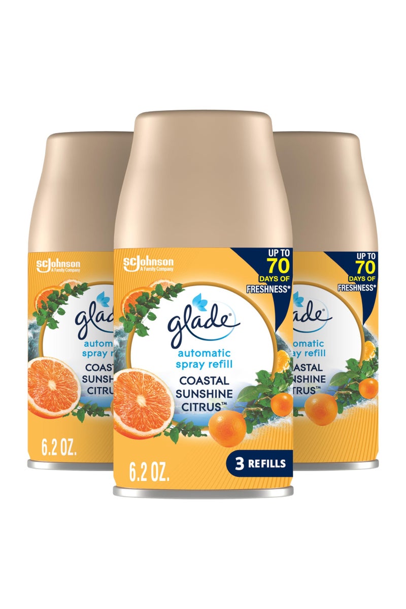 Glade Automatic Spray Refill, Air Freshener for Home and Bathroom, Coastal Sunshine Citrus, 6.2 Oz, 3 Count - Image 1