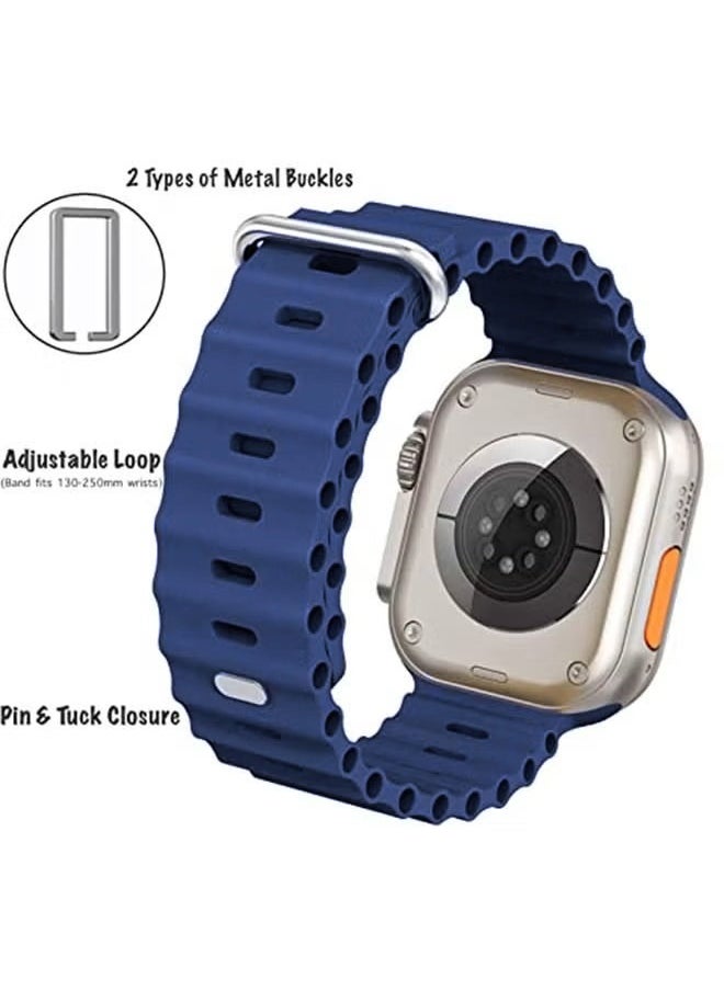 Ocean - Sport Ocean Bands Compatible with Apple Watch Band Ultra/SE/Series 9/8/7/6/5/4/3/2/1 iWatch Silicone Straps 49mm 45mm 44m 42mm for Women Men Adjustable Wristbands, Midnight Blue - Image 1