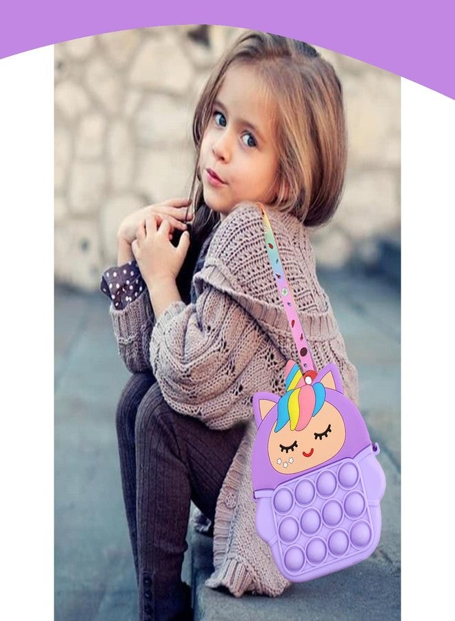 سيجا حقيبة سيليكون للأطفال من سيجا، بتصميم قطة وحيد القرن، لعبة ضغط لتخفيف التوتر، حقيبة كتف تعليمية للأطفال (بنفسجي) - Image 2