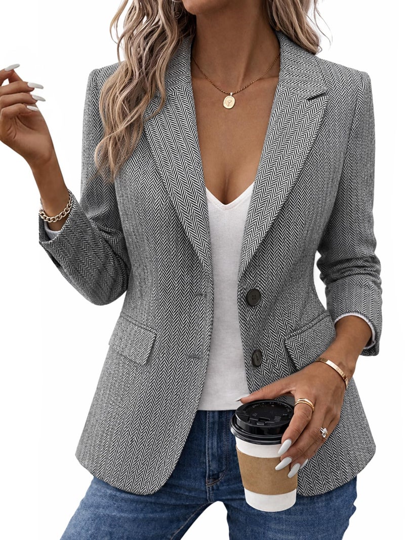 Mina Self Tweed Blazers Jacket for Women 2026 Spring Black Herringbone Womens Blazer Trendy Fashion Dressy Casual Work Professional Business Old Money Clothes Funeral Women's Blazers & Suit Jackets - Image 1