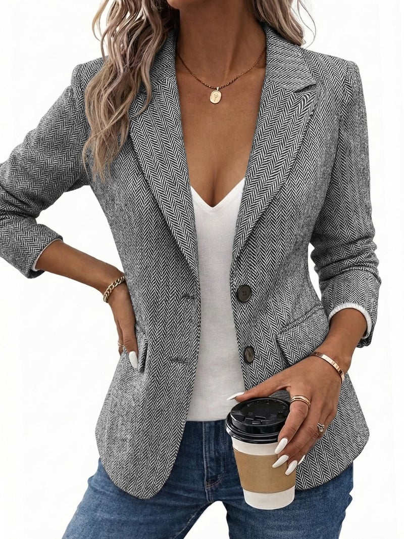 Mina Self Tweed Blazers Jacket for Women 2026 Spring Black Herringbone Womens Blazer Trendy Fashion Dressy Casual Work Professional Business Old Money Clothes Funeral Women's Blazers & Suit Jackets - Image 3