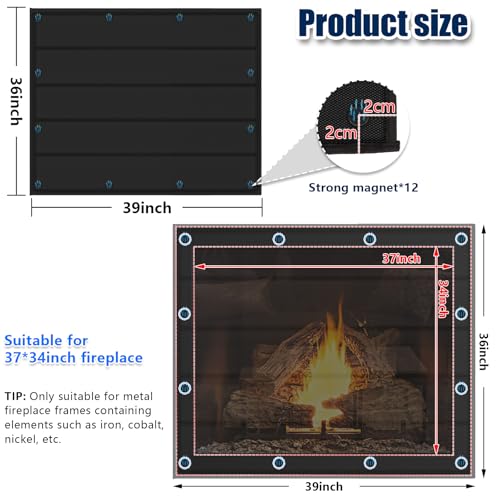 whumsdog Magnetic Fireplace Blanket for Heat Loss Indoor Fireplace Covers Keep Drafts Out Stops Heat Loss Fireplace Draft Stopper with Builtin 12 Strong Magnet for Iron Fireplace Frame Fireplace Screen 39x36 - Image 3