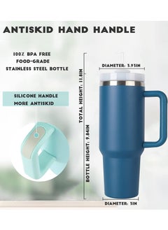 GEMFUL Tumbler 1200ml With Handle and Straw Lid Insulated 40 oz Reusable Stainless Steel Vacuum Insulated Water Bottles Travel Mug Iced Coffee Cup for Hot and Cold Beverages  - Image 2