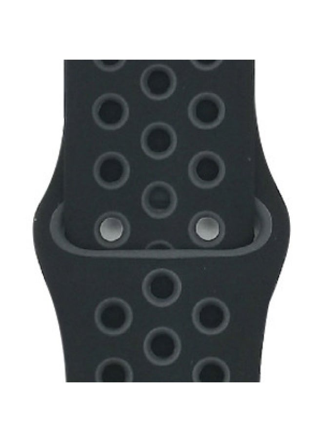 Generic Suitable For Apple Two-color Silicone Nike Strap Nike Hole Apple Iwatch Breathable Sports Watch Strap-Color:3 Black + Dark Gray-Specifications:42/44/45/49mm-S  - Image 1