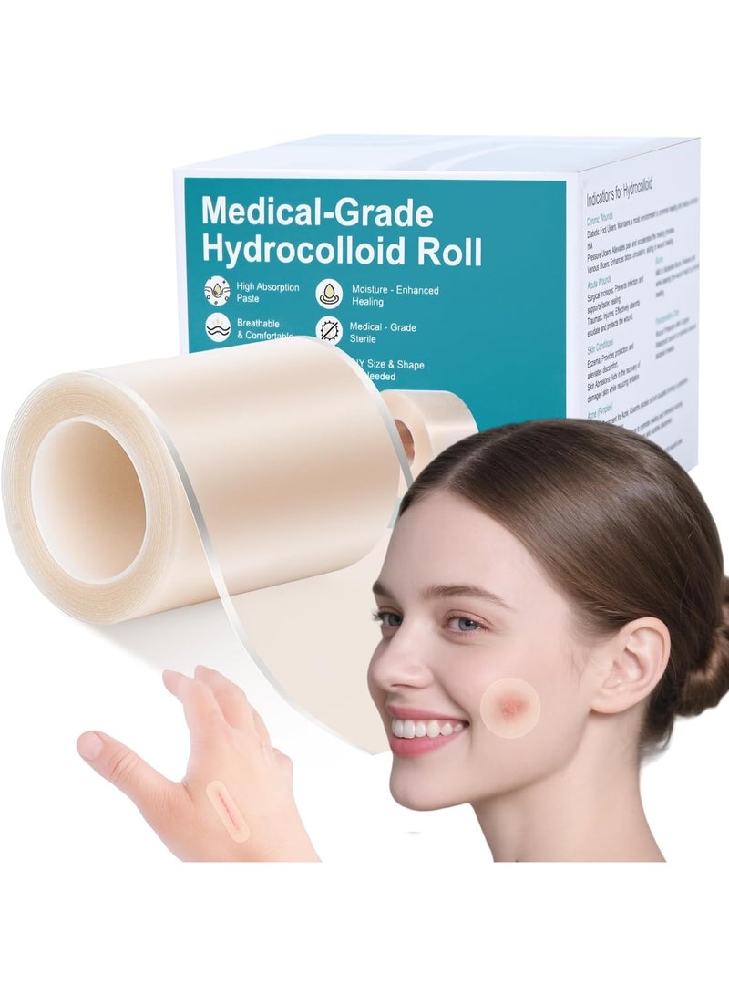 ATRJSZ Hydrocolloid Roll Tape,5cm x 1.5m Cut-to-Size Hydrocolloid Patch Bandages with Self-Adhesive for for Wound Care, Flexible & Waterproof & Ultra Absorbent - Image 1