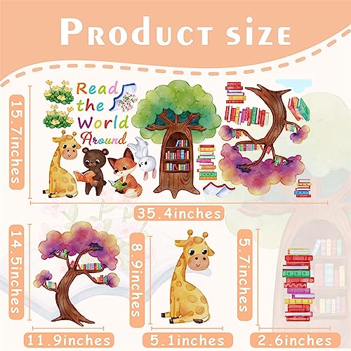 HATARU Multicolor Animals Reading Animals Wall Decals, Waterproof Vinyl Sticker for Wall, Window Decor, Cartoon Tree Animal Wall Stickers Peel and Stick, Nursery Decor - Image 5