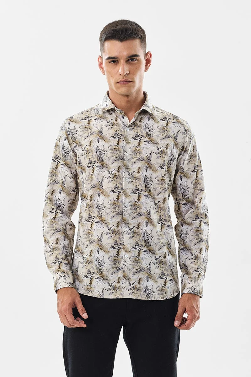 SNITCH Beige Floral Long Sleeve Slim Fit Shirt