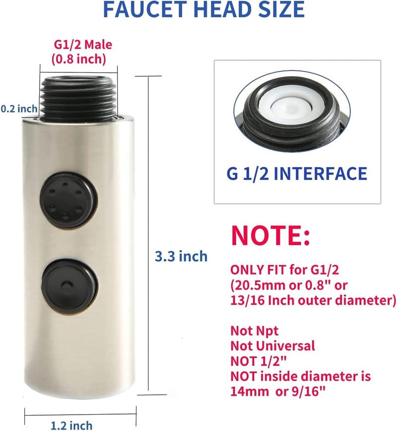 SIMSIN Kitchen Sink Faucet Sprayer Head, 2 Functions Sprayer Attachment for Faucet,Pull Down Faucet Head Replacement Part, G 1/2 Pull Out Spray Head for Kitchen Faucet Tap Sprayer Spout - Image 2