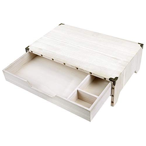 Ikee Design Wooden 2 Tier Monitor Stand with Drawer,Wood Desktop Stands for Laptop ,TV, Computer Riser,Wooden Clutter-Free Desk Storage Organizer,16 1/2 W x 10 1/4 D x 5 1/8 H in, White - Image 5
