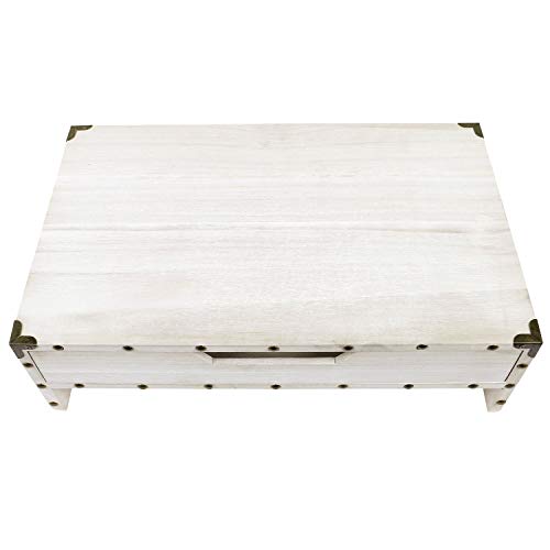 Ikee Design Wooden 2 Tier Monitor Stand with Drawer,Wood Desktop Stands for Laptop ,TV, Computer Riser,Wooden Clutter-Free Desk Storage Organizer,16 1/2 W x 10 1/4 D x 5 1/8 H in, White - Image 4