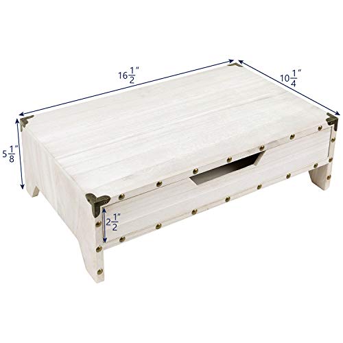 Ikee Design Wooden 2 Tier Monitor Stand with Drawer,Wood Desktop Stands for Laptop ,TV, Computer Riser,Wooden Clutter-Free Desk Storage Organizer,16 1/2 W x 10 1/4 D x 5 1/8 H in, White - Image 3