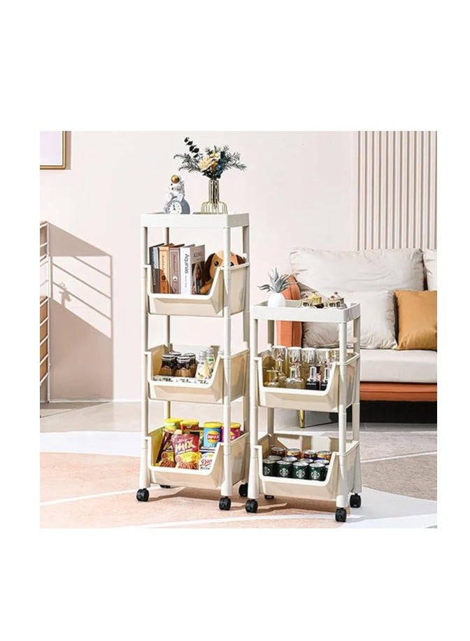 PROMASS منظم عربة دوارة مكون من 4 طبقات، عربة بلاستيكية بعجلات، عربة متعددة الأغراض، منظم حمام متحرك، عربة تخزين للألعاب/المطبخ/الوجبات الخفيفة/المكياج/المنزل/المكتب - Image 1