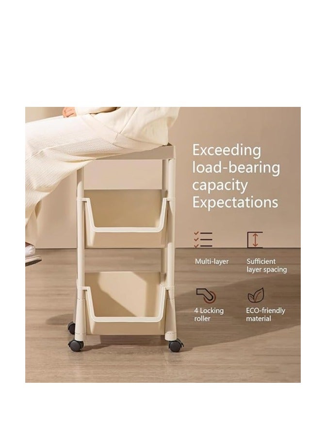 PROMASS منظم عربة دوارة مكون من 4 طبقات، عربة بلاستيكية بعجلات، عربة متعددة الأغراض، منظم حمام متحرك، عربة تخزين للألعاب/المطبخ/الوجبات الخفيفة/المكياج/المنزل/المكتب - Image 3