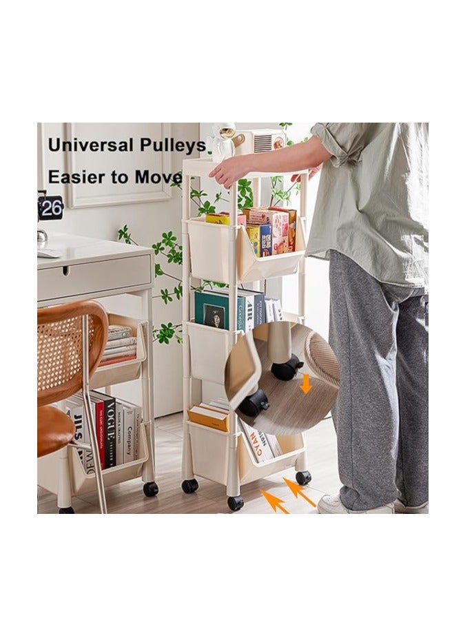 PROMASS منظم عربة دوارة مكون من 4 طبقات، عربة بلاستيكية بعجلات، عربة متعددة الأغراض، منظم حمام متحرك، عربة تخزين للألعاب/المطبخ/الوجبات الخفيفة/المكياج/المنزل/المكتب - Image 4