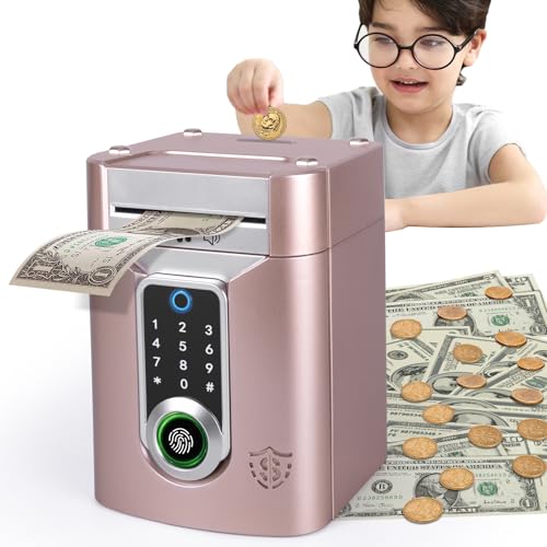 Refasy Touchscreen Piggy Bank ATM Bank Toy for Kids Age 312 Electronic Money Bank Coin Bank with Music Kids Safe Birthday Xmas Gifts Toys for 3 4 5 6 7 8 9 10 11 12 Year Old Boys Girls Rose Gold - Image 1