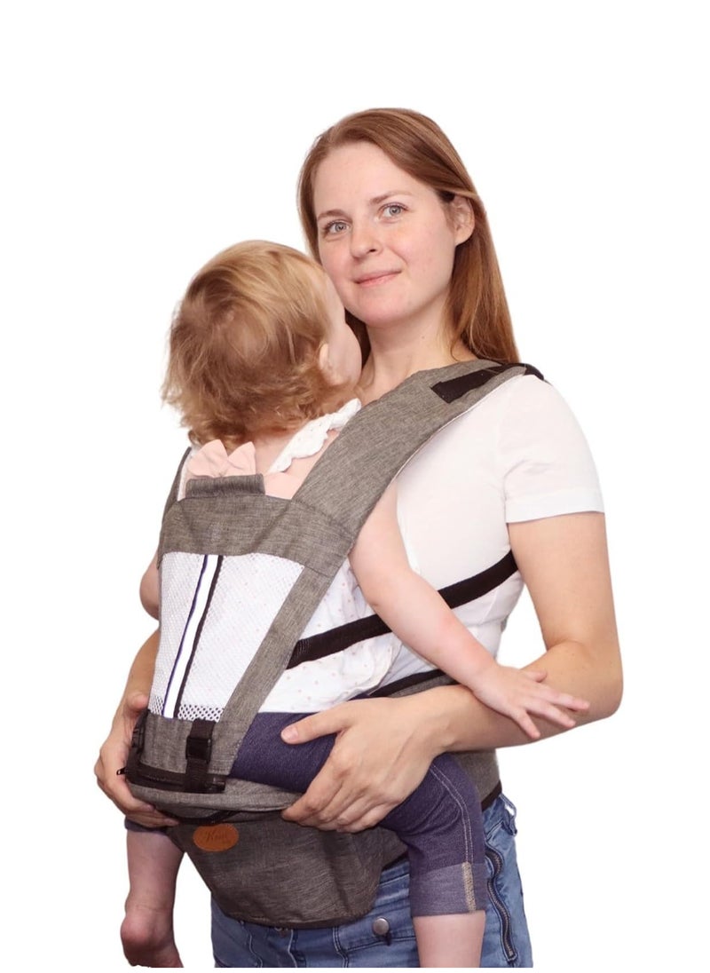 Gonice Hip Seat Baby Carrier – Adjustable Waistband with 3D Belly Protector, Ergonomic Design with Multiple Pockets for Newborns & Toddlers, Includes Shoulder Strap for Extra Comfort(Grey)  - Image 1