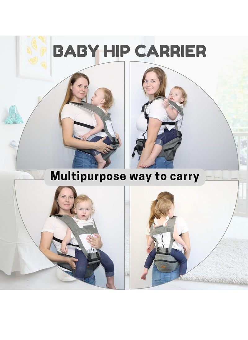 Gonice Hip Seat Baby Carrier – Adjustable Waistband with 3D Belly Protector, Ergonomic Design with Multiple Pockets for Newborns & Toddlers, Includes Shoulder Strap for Extra Comfort(Grey)  - Image 3