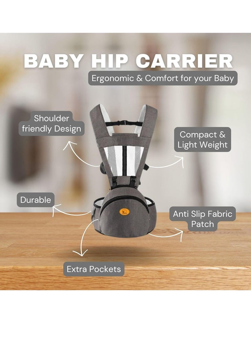 Gonice Hip Seat Baby Carrier – Adjustable Waistband with 3D Belly Protector, Ergonomic Design with Multiple Pockets for Newborns & Toddlers, Includes Shoulder Strap for Extra Comfort(Grey)  - Image 4