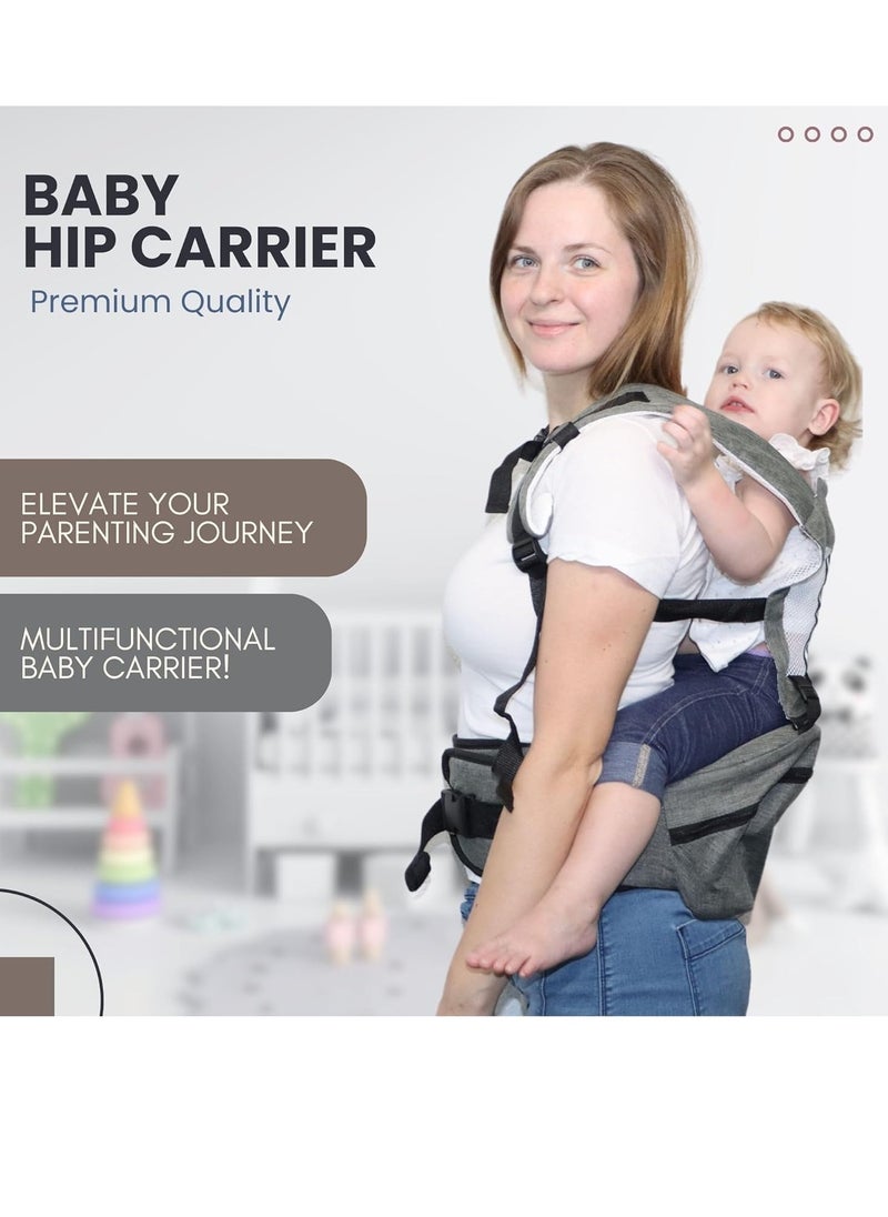 Gonice Hip Seat Baby Carrier – Adjustable Waistband with 3D Belly Protector, Ergonomic Design with Multiple Pockets for Newborns & Toddlers, Includes Shoulder Strap for Extra Comfort(Grey)  - Image 5