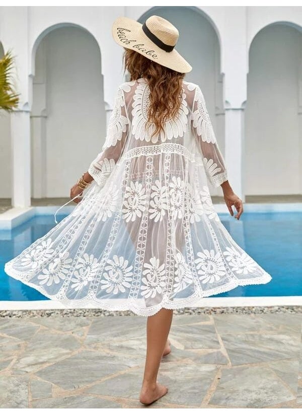 Generic Summer Lace Cardigan Long Sun-Protective Top White 