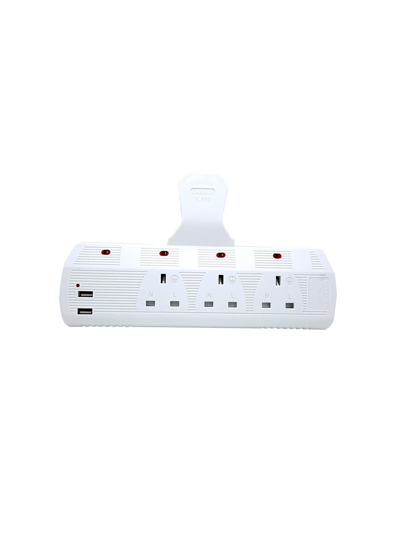 CASAIR 3 Way Adapter with 2USB Ports & Indicator Light UK Plug Travel Adapter Multi-Purpose 3 Pin AC Power Adapter, Power Extender with Built in Fuse for Travel Home Office (White)  - Image 1