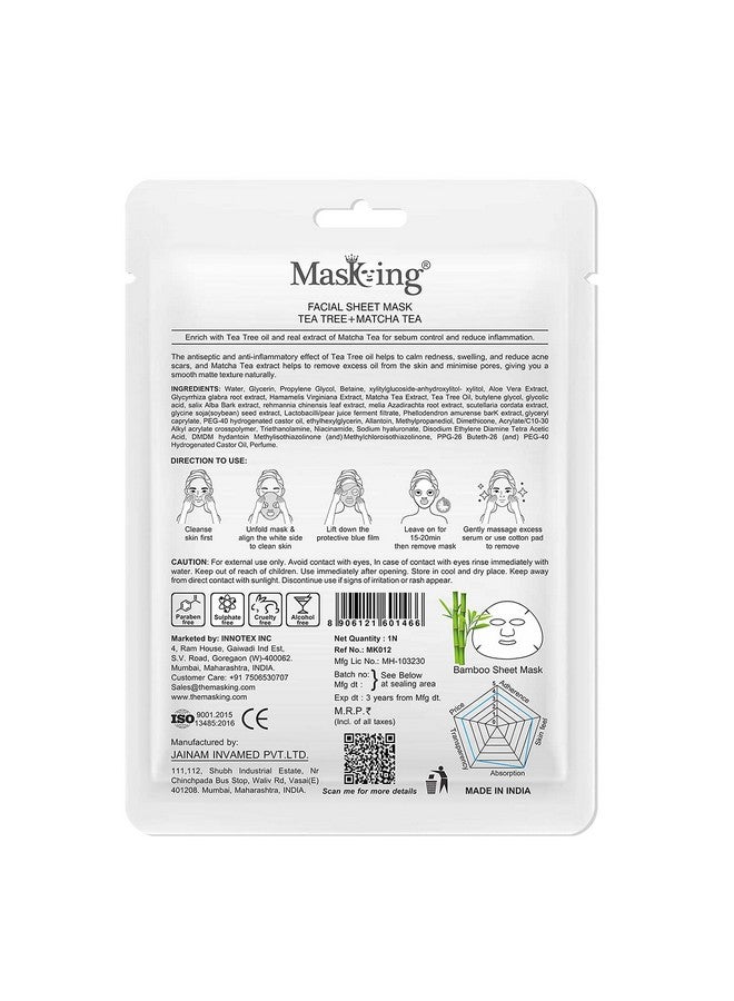 MasKing Bamboo Facial Sheet Mask of Tea Tree & Matcha Tea for Sebum Control Ideal for Women & Men 20ml, (Pack of 1) - Image 2