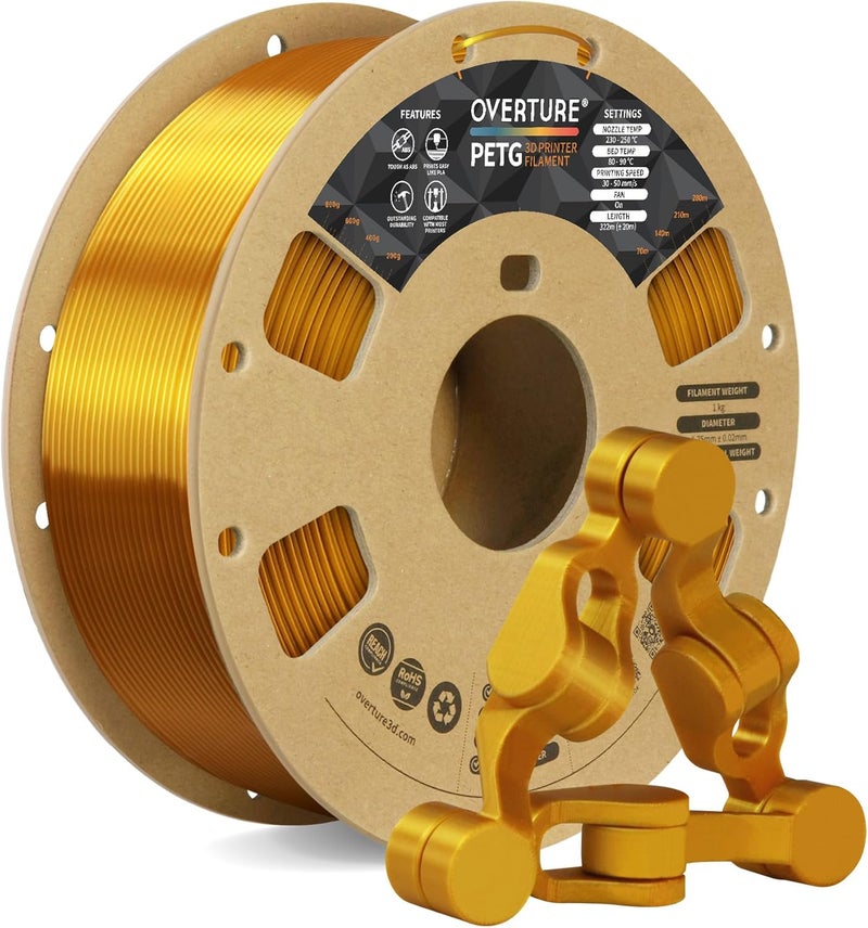 OVERTURE PETG 3D Printer Filament 1.75mm, Neatly Wound Durable PETG 1kg Spool (2.2lbs), Strong Toughness Filament, Dimensional Accuracy +/- 0.02mm, Fit Most FDM Printers (Gold) - Image 1