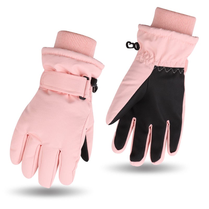 JANGANNSA Winter Kids Ski Gloves Boys Girls Cold Weather Snow Glove Waterproof Ski Snowboard Gloves with Fleece Lining(Solid Skin Pink,7-9Years) - Image 1