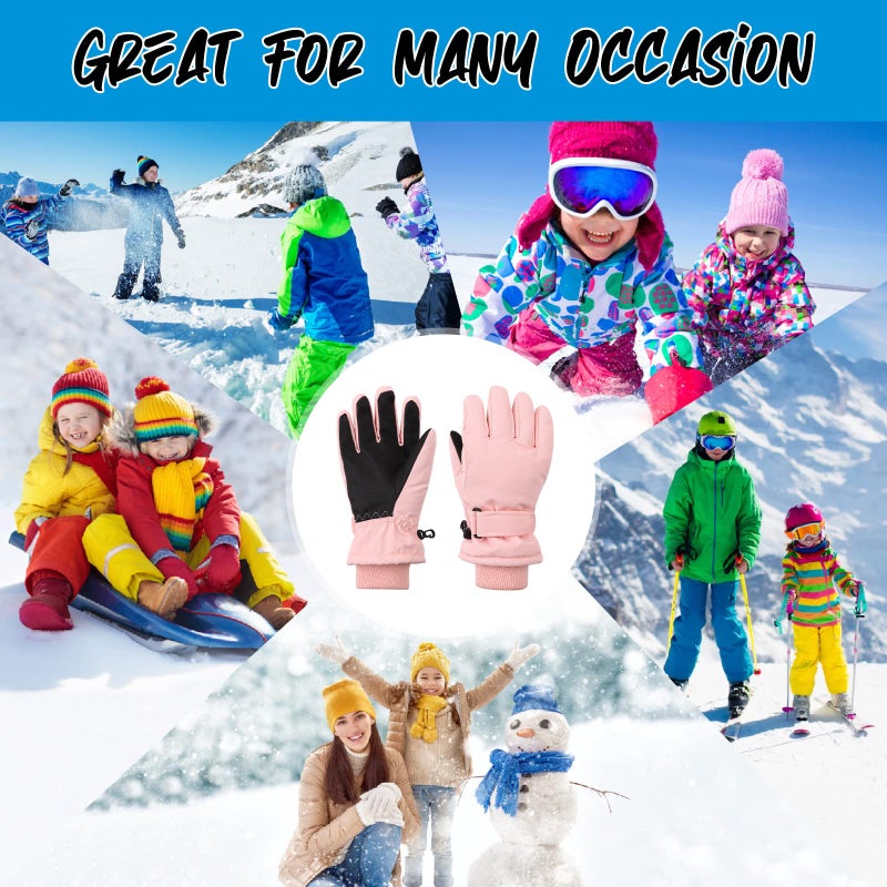 JANGANNSA Winter Kids Ski Gloves Boys Girls Cold Weather Snow Glove Waterproof Ski Snowboard Gloves with Fleece Lining(Solid Skin Pink,7-9Years) - Image 5