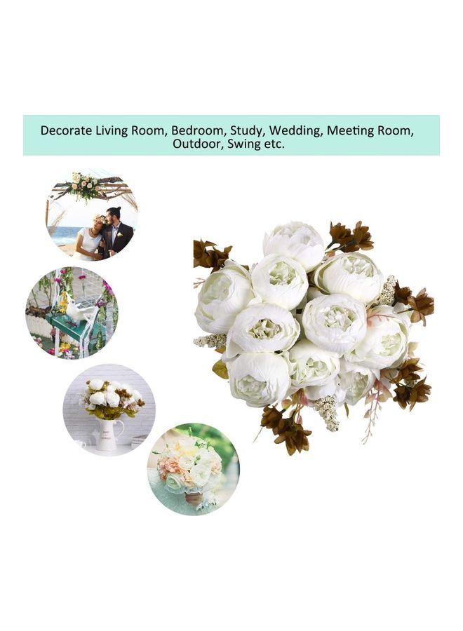 Loquat Pack Of 2 Artificial Peony Flower Bouquet White/Brown  - Image 4
