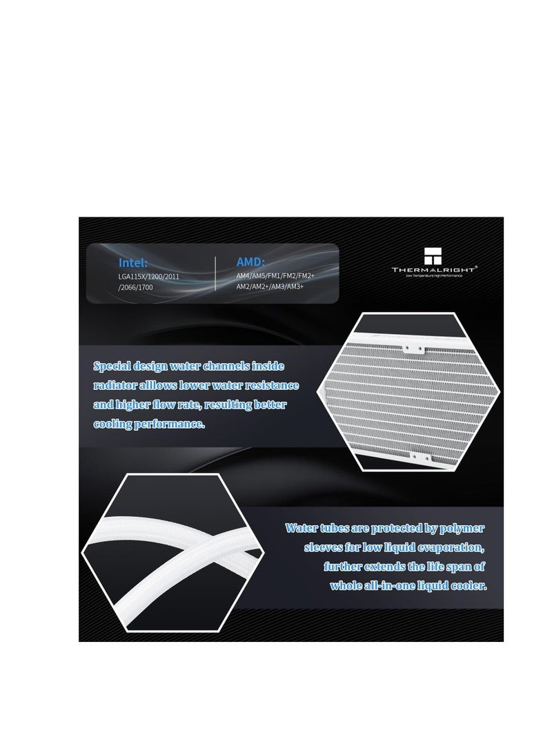 Thermalright Frozen Notte 360 White ARGB Water Cooling CPU Cooler, 360 CPU Cooler Specifications, 3×120mm PWM Fans, S-FDB V2 Bearings, Suitable for AMD/AM4, Intel LGA 1700/1150/1151/1200/2011/2066 - Image 3