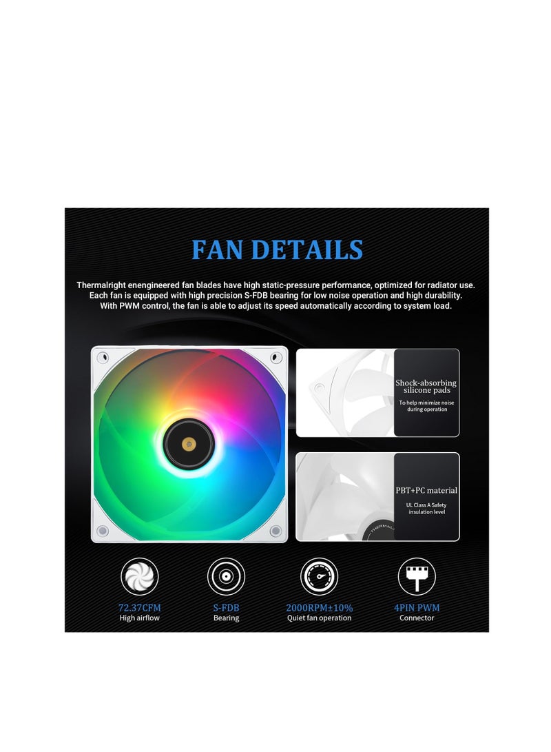 Thermalright Frozen Notte 360 White ARGB Water Cooling CPU Cooler, 360 CPU Cooler Specifications, 3×120mm PWM Fans, S-FDB V2 Bearings, Suitable for AMD/AM4, Intel LGA 1700/1150/1151/1200/2011/2066 - Image 5