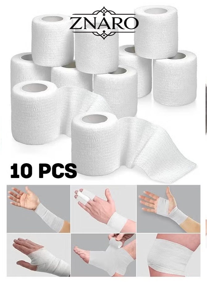 ZNARO 10 Rolls Self Adhesive Athletic Tape, Breathable Elastic Cohesive Gauze Bandage for Sports Injury and Pet, 5x4.5 cm per Roll (White) - Image 1