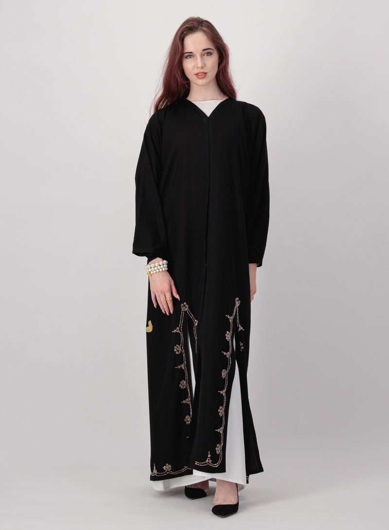 Rosette Abaya Occasional Embroidered Abaya Set with Inner Dress Belt - Image 1