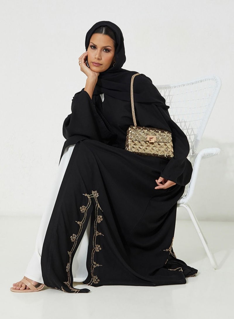 Rosette Abaya Occasional Embroidered Abaya Set with Inner Dress Belt - Image 4