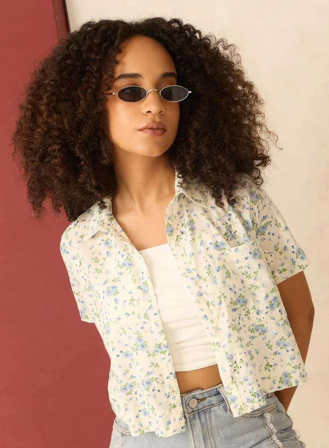 أوجيدر بلوزة قصيرة مطبعة بطبعة زهور