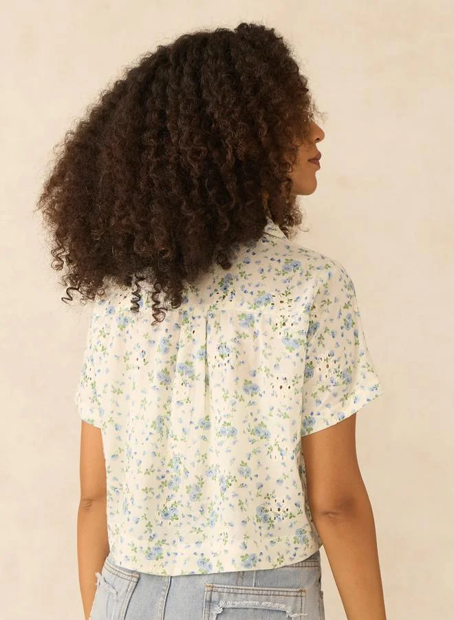 Outzidr  White Floral Priint Crop Shirt for Women | Best Price UAE
