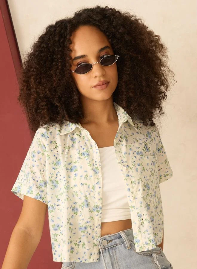 أوجيدر بلوزة قصيرة مطبعة بطبعة زهور