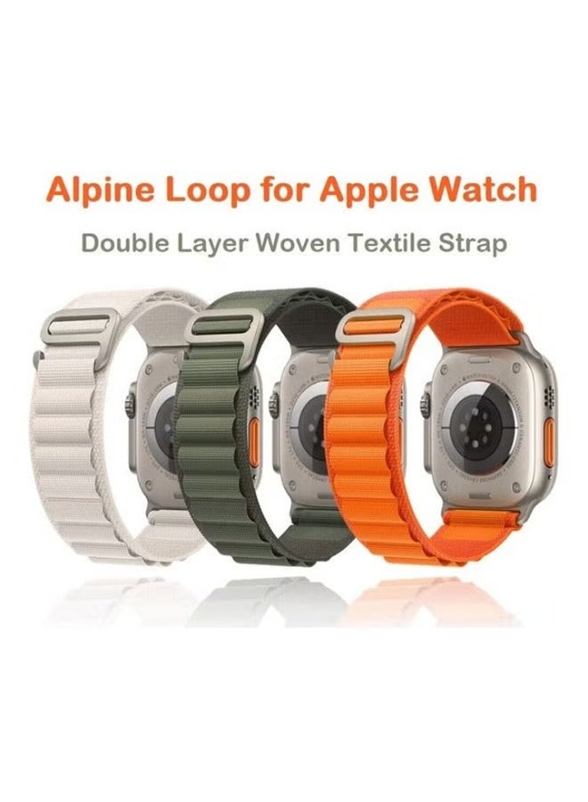عبوة من 3 أحزمة لساعة أبل واتش، حزام ألبين لوب مقاس 49 مم/45 مم/44 مم، مصنوع من النايلون المنسوج، حزام رياضي متوافق مع ساعات iWatch Series 8/Ultra/7/SE/6/5/4/3/2/7، ألوان: أبيض/أخضر/برتقالي. - Image 4