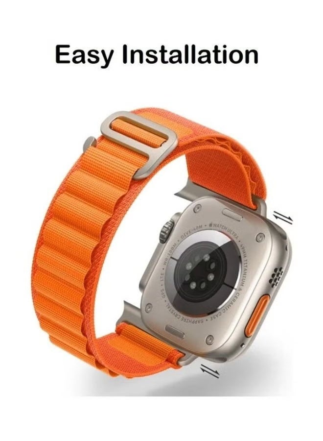 عبوة من 3 أحزمة لساعة أبل واتش، حزام ألبين لوب مقاس 49 مم/45 مم/44 مم، مصنوع من النايلون المنسوج، حزام رياضي متوافق مع ساعات iWatch Series 8/Ultra/7/SE/6/5/4/3/2/7، ألوان: أبيض/أخضر/برتقالي. - Image 3